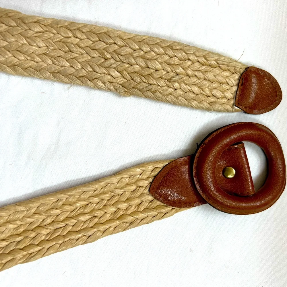 Women's Woven Tan Belt with Brown Accent